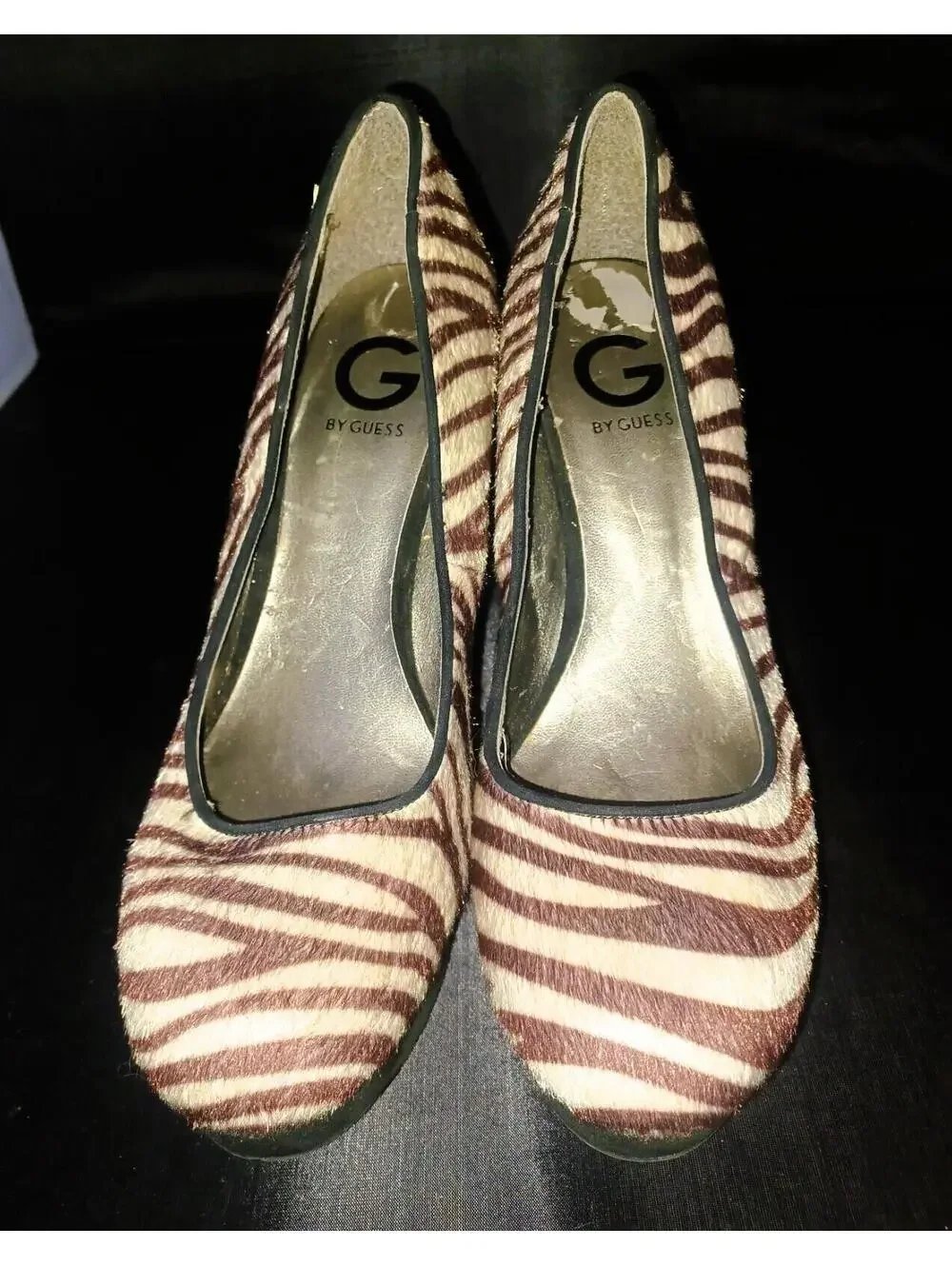 G by Guess women Zebra platform pump heels sz 9.5 brown fur